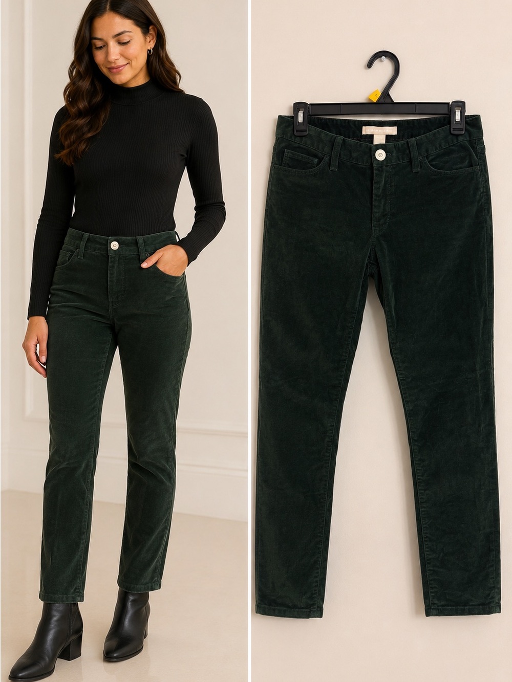 Banana Republic Women’s Dark Green Corduroy Straight-Leg Pants Size 28 Fall